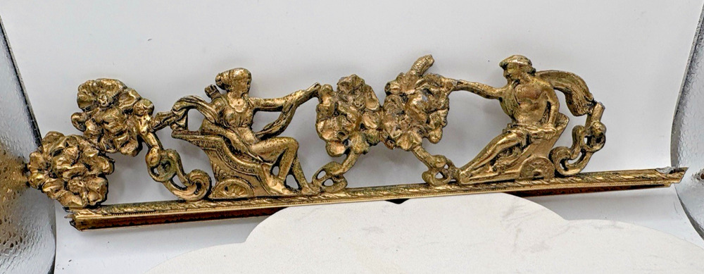 Antique Brass French Mantel Clock Ornament Architectural Greek Gods Chariots 11"
